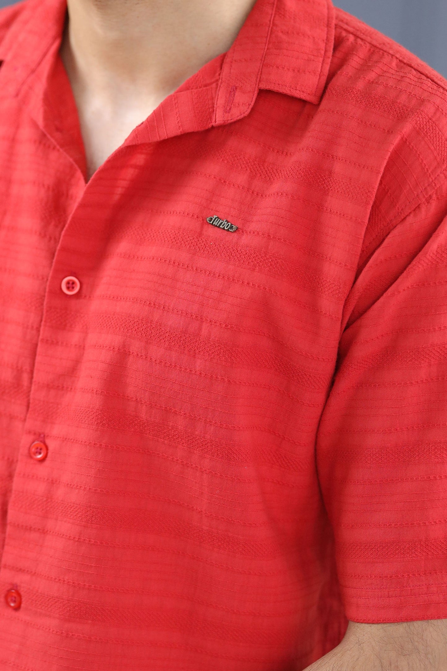 Turbo Knit Craft Crochet Casual Shirt In Red