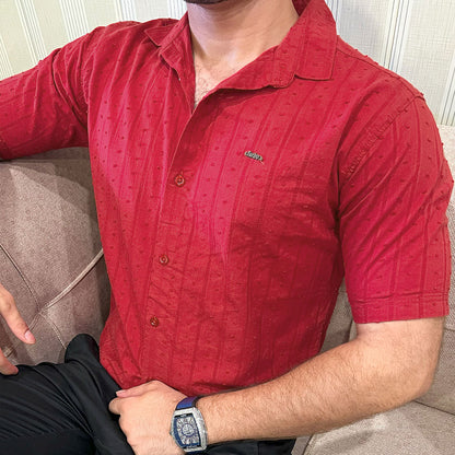 Turbo Puff Clasic Thread Casual Shirt In Maroon