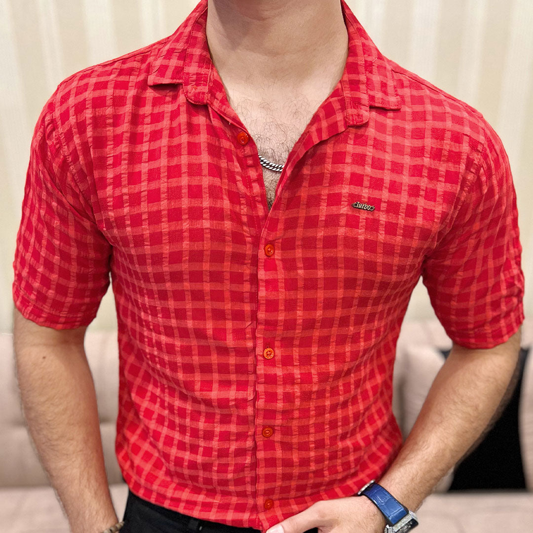 Turbo Premium Lightweight Half Sleeve Casual Shirt In Red