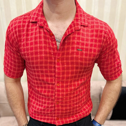 Turbo Premium Lightweight Half Sleeve Casual Shirt In Red