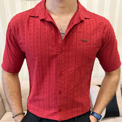 Turbo Puff Clasic Thread Casual Shirt In Maroon