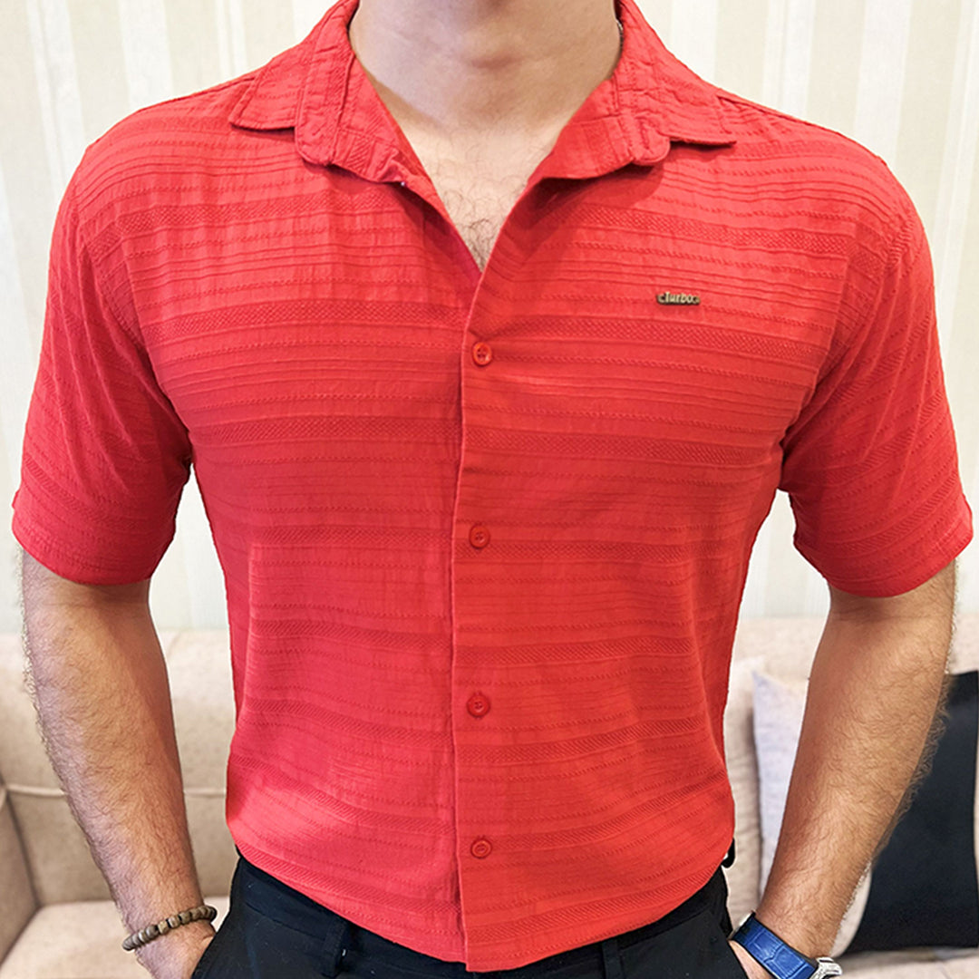 Turbo Knit Craft Crochet Casual Shirt In Red