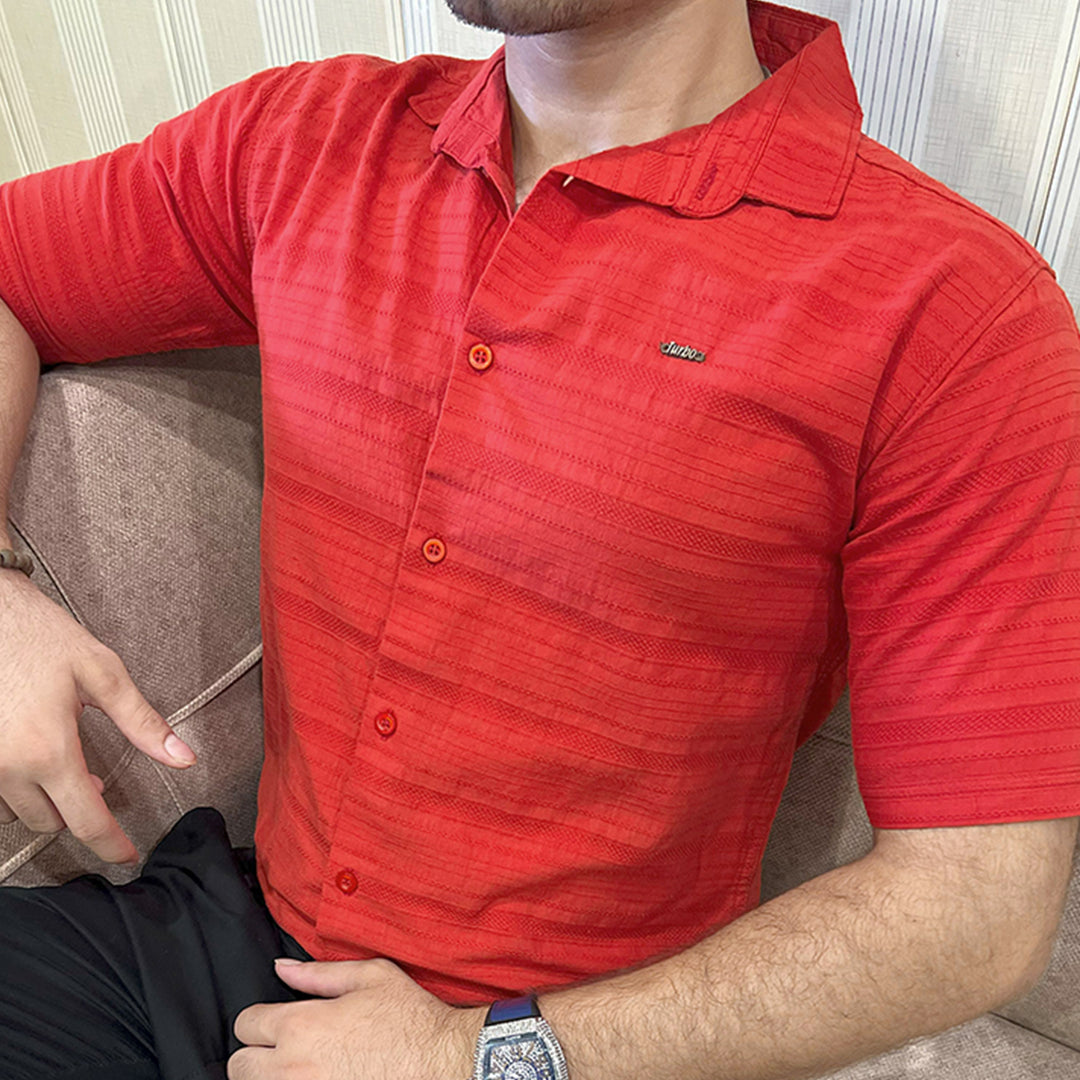 Turbo Knit Craft Crochet Casual Shirt In Red
