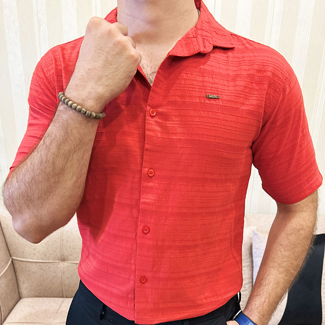 Turbo Knit Craft Crochet Casual Shirt In Red