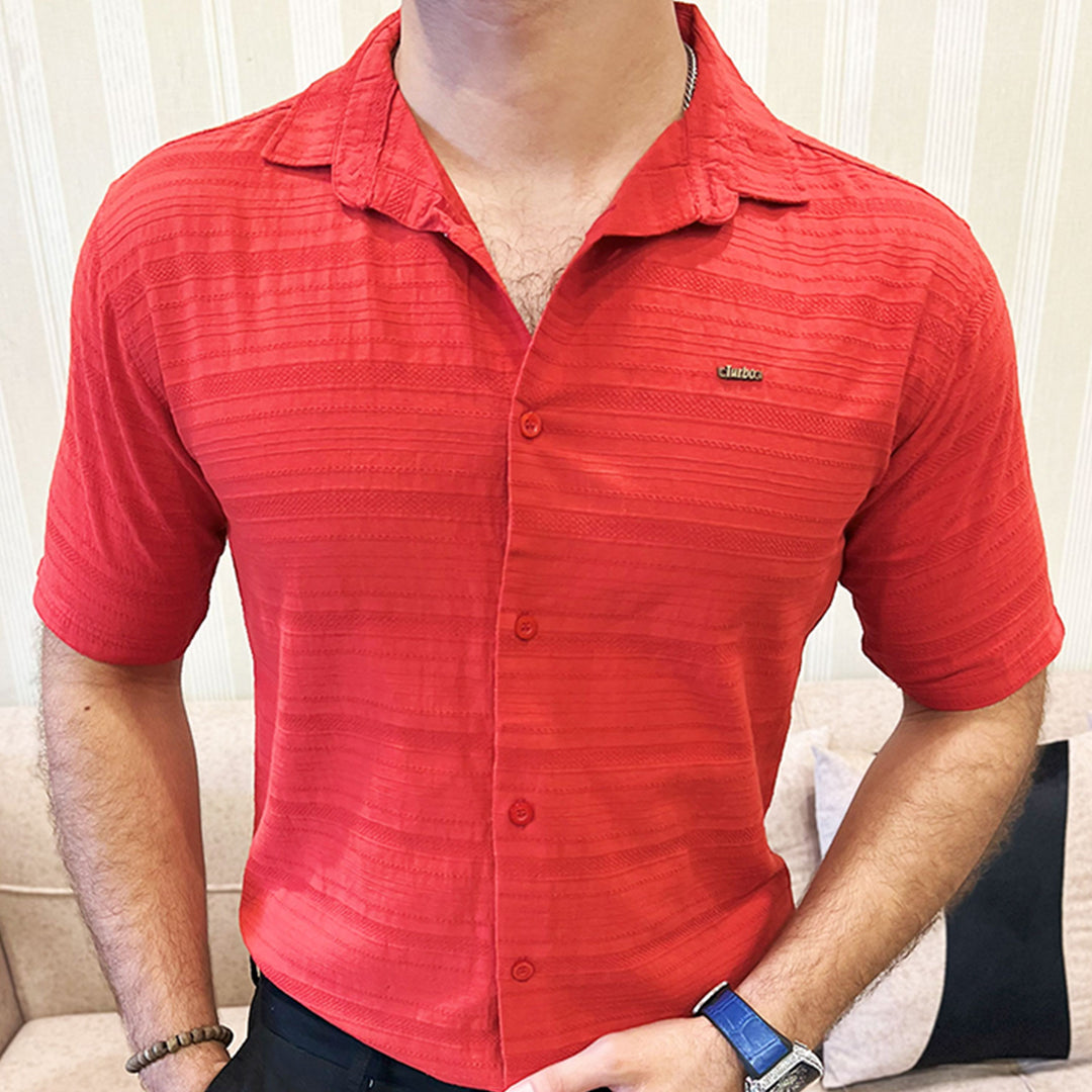 Turbo Knit Craft Crochet Casual Shirt In Red
