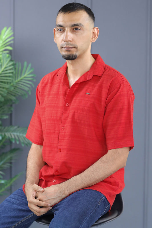 Turbo Knit Craft Crochet Casual Shirt In Red