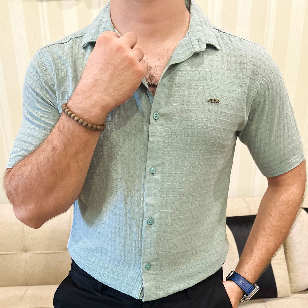 Turbo Designer Motif Embossed Casual Shirt In Sea Foam