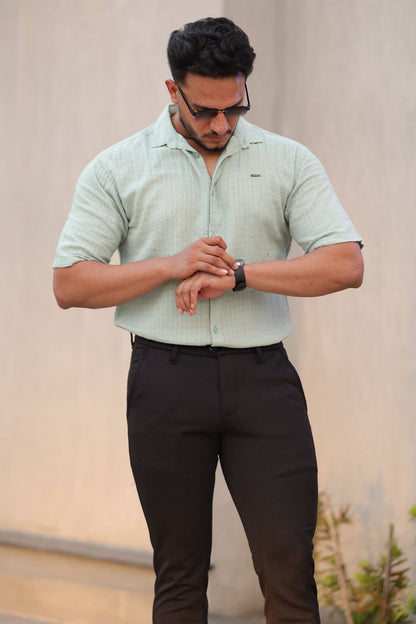 Turbo Designer Motif Embossed Casual Shirt In Sea Foam