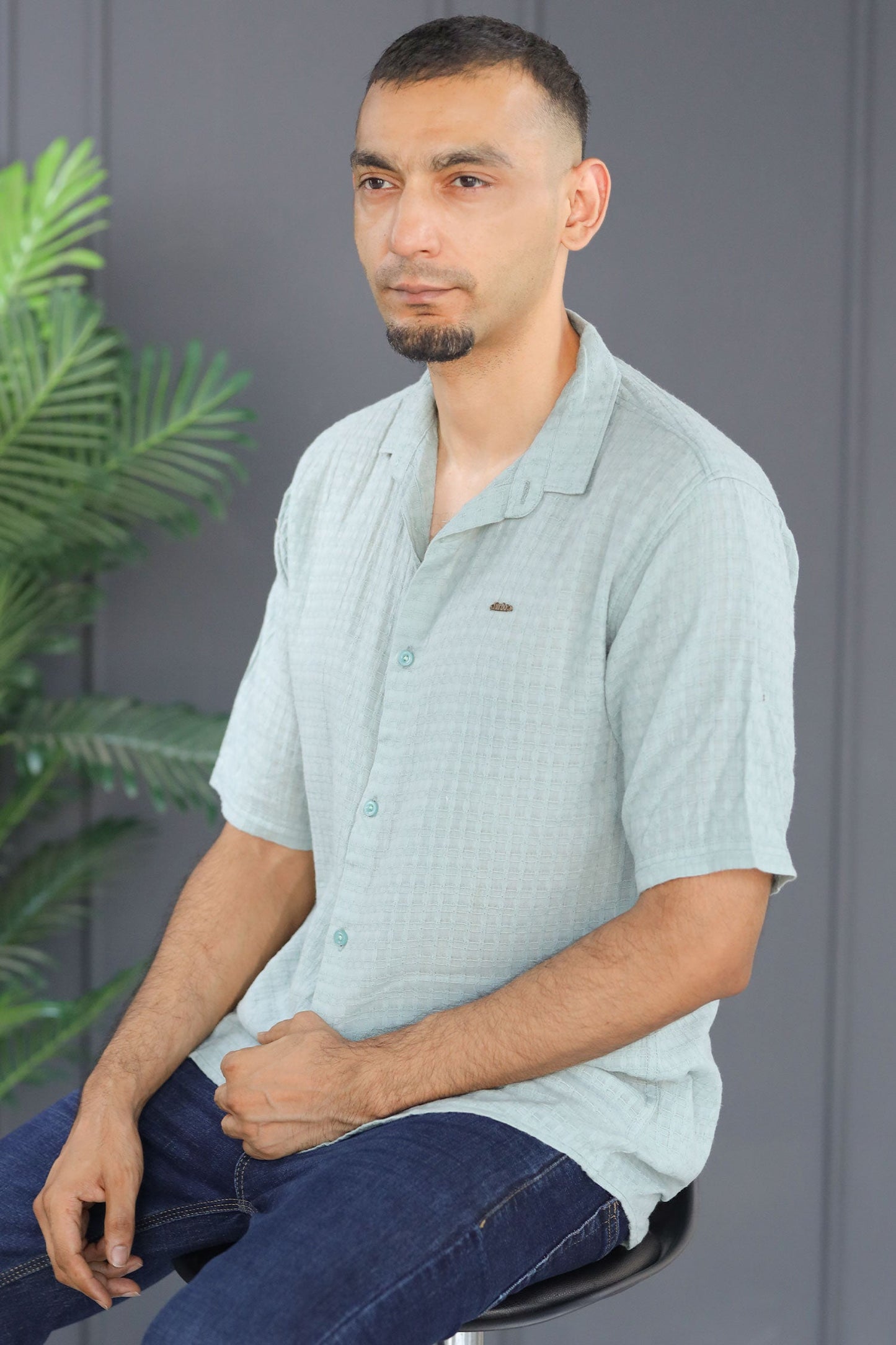 Turbo Designer Motif Embossed Casual Shirt In Sea Foam