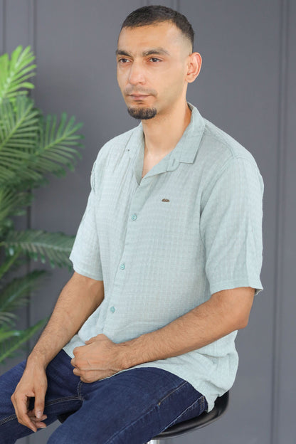 Turbo Designer Motif Embossed Casual Shirt In Sea Foam