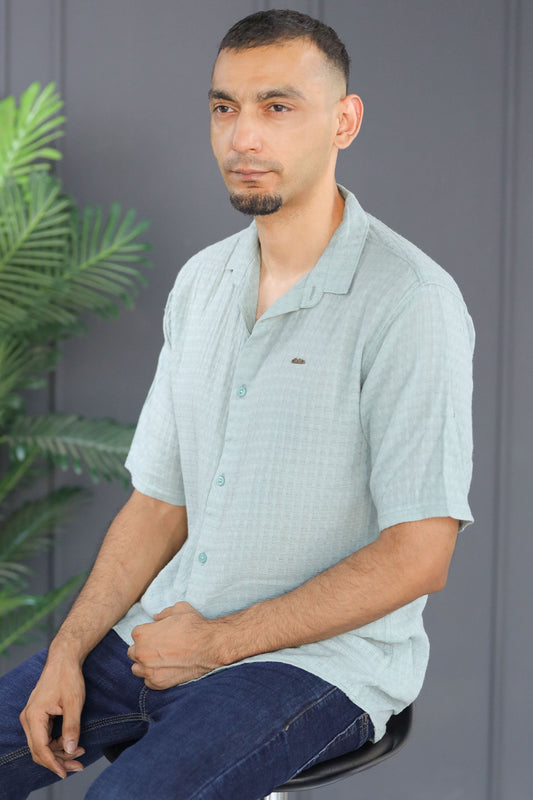 Turbo Designer Motif Embossed Casual Shirt In Sea Foam