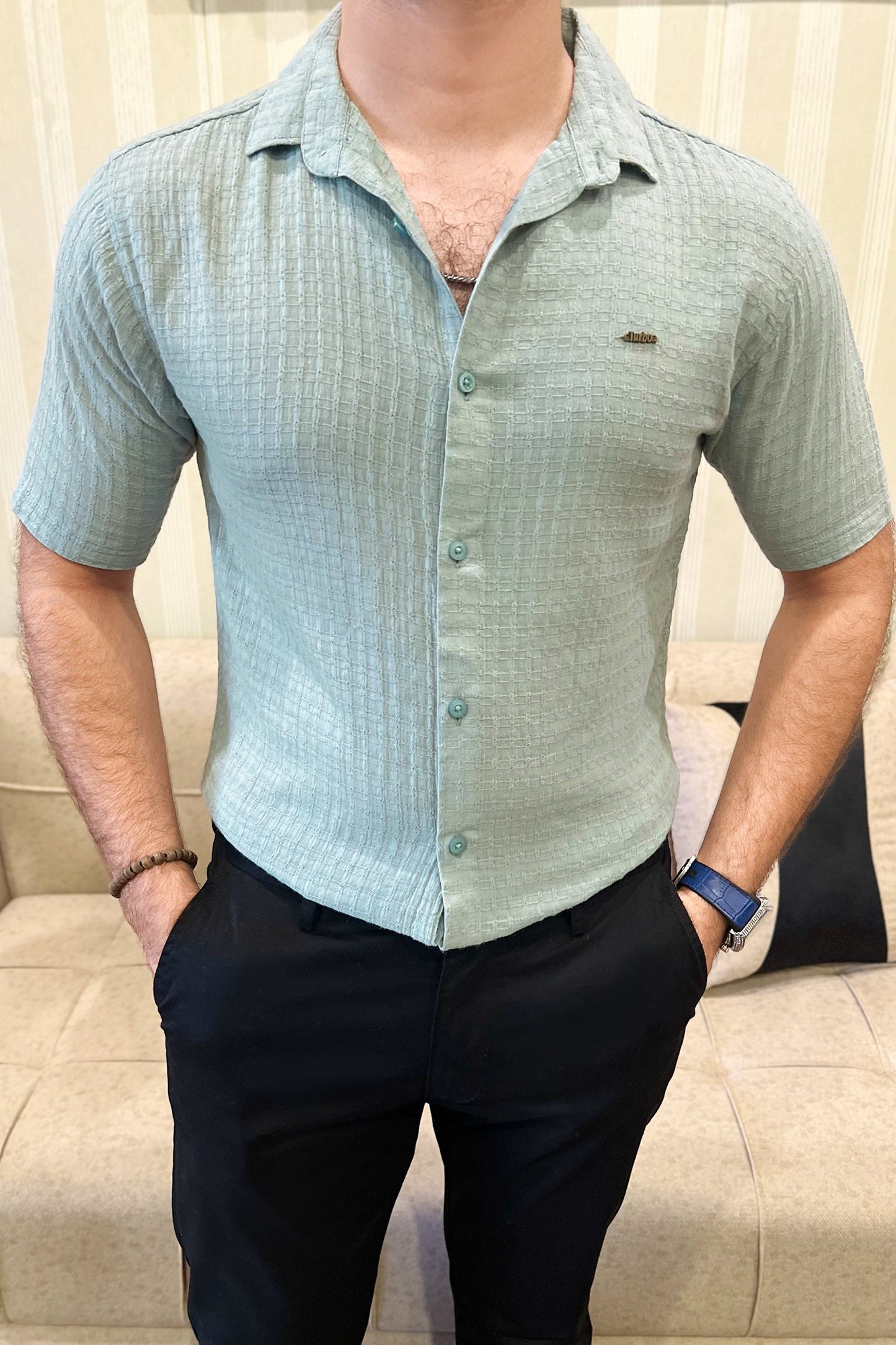 Turbo Designer Motif Embossed Casual Shirt
