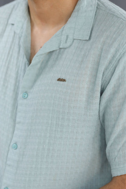 Turbo Designer Motif Embossed Casual Shirt In Sea Foam