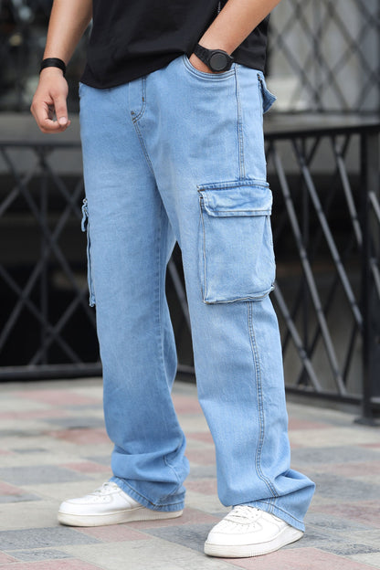 Turbo 7 Pocket Baggy Style Jeans in Sky Blue