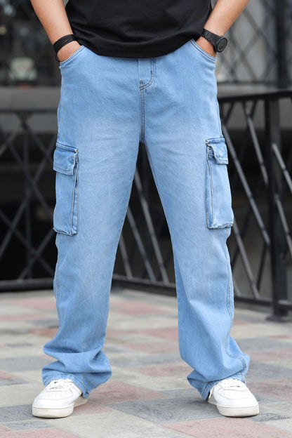 Turbo 7 Pocket Baggy Style Jeans in Sky Blue