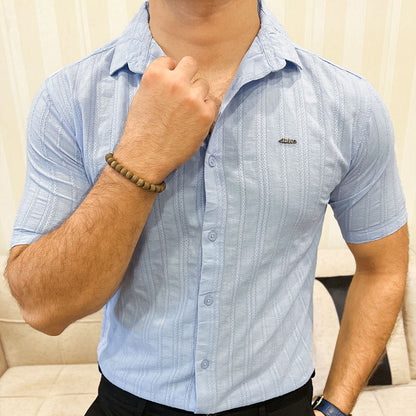 Fabrico Texture Crochet Casual Shirt In Sky Blue