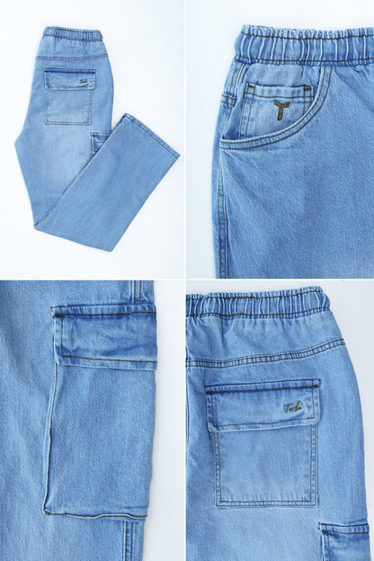 Turbo 7 Pocket Baggy Style Jeans in Sky Blue