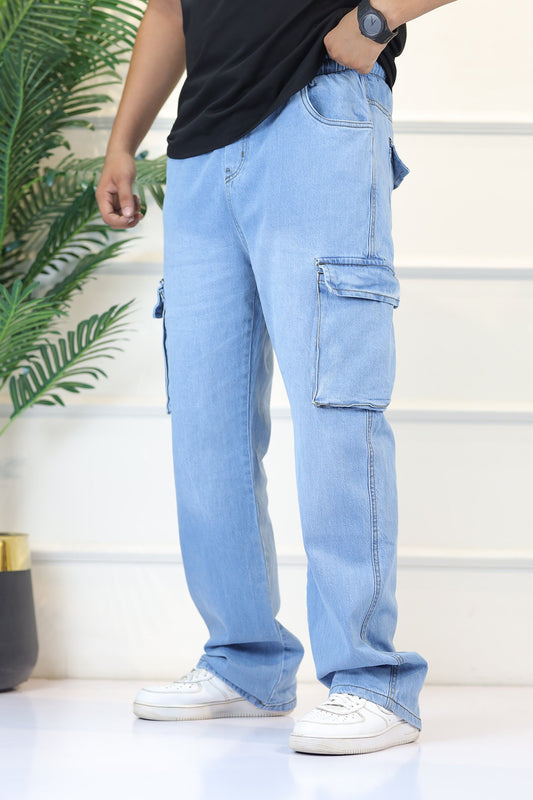 Turbo 7 Pocket Baggy Style Jeans in Sky Blue