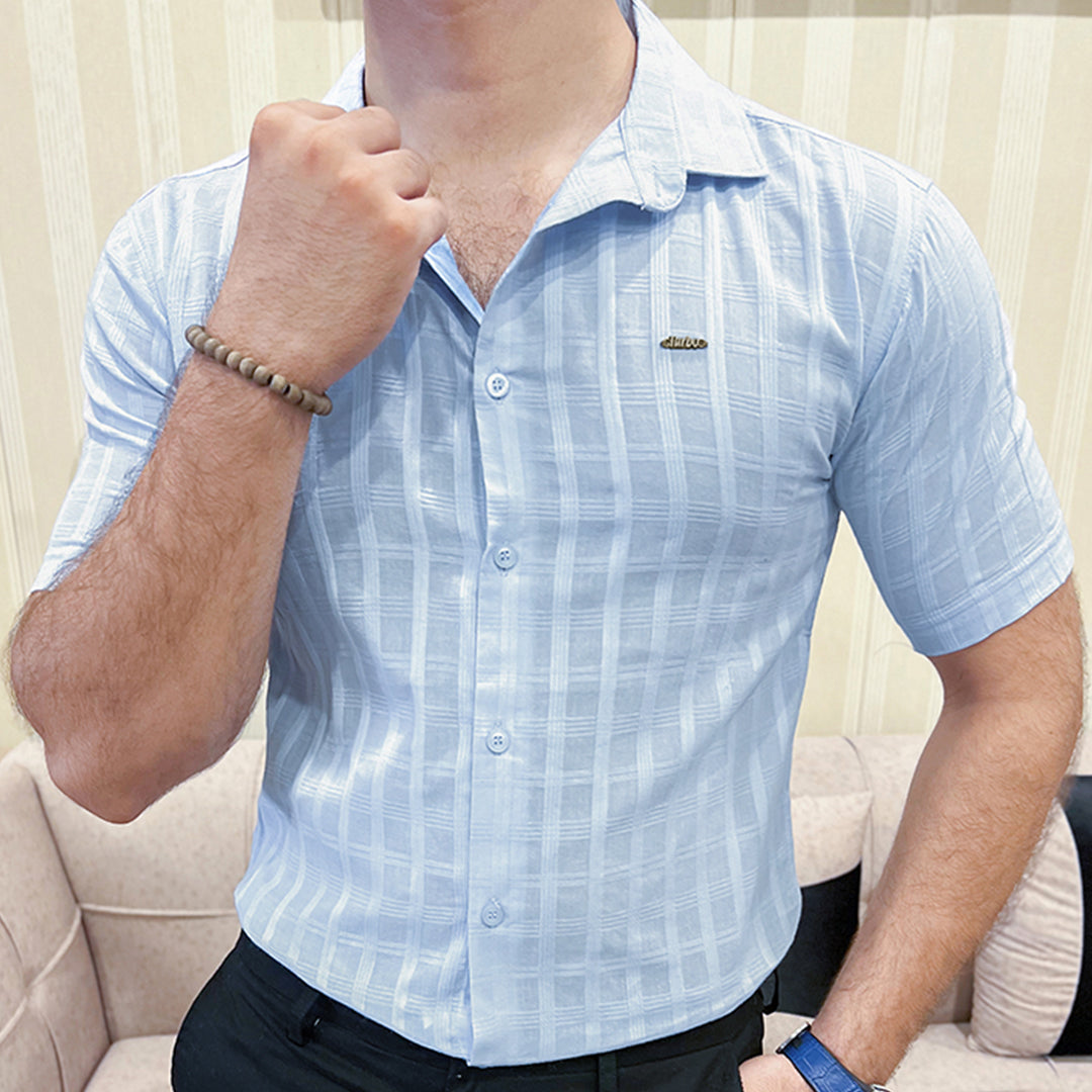 Turbo ShowOff Self Pattern Casual Shirt In Sky Blue