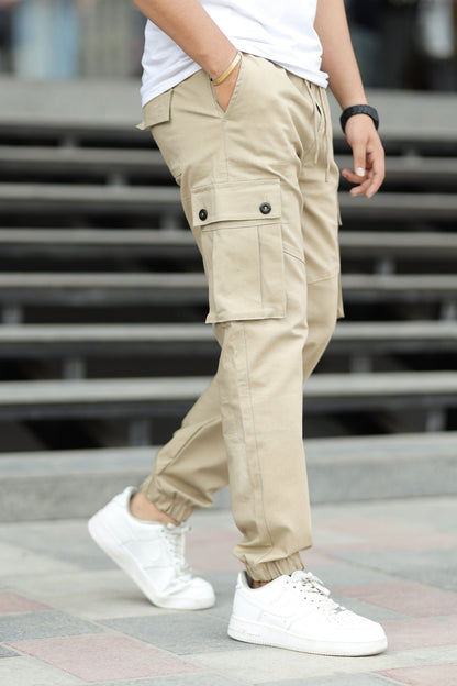 Turbo 6 Pockets Premium Cotton Gabardine Cargo Trouser In Skin
