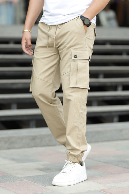 Turbo 6 Pockets Premium Cotton Gabardine Cargo Trouser In Skin