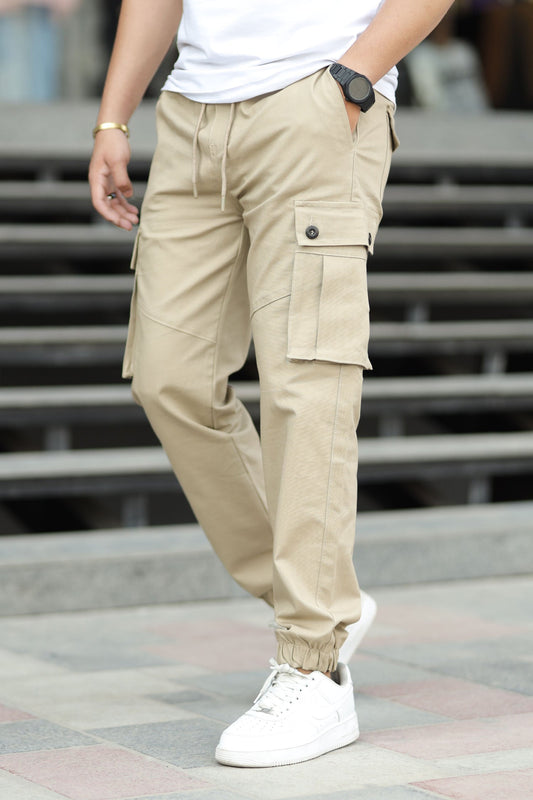 Turbo 6 Pockets Premium Cotton Gabardine Cargo Trouser In Skin