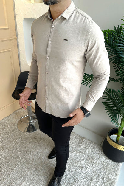 Turbo Dobby Textured Long Sleeve Cotton Casual Shirt In Slate Grey