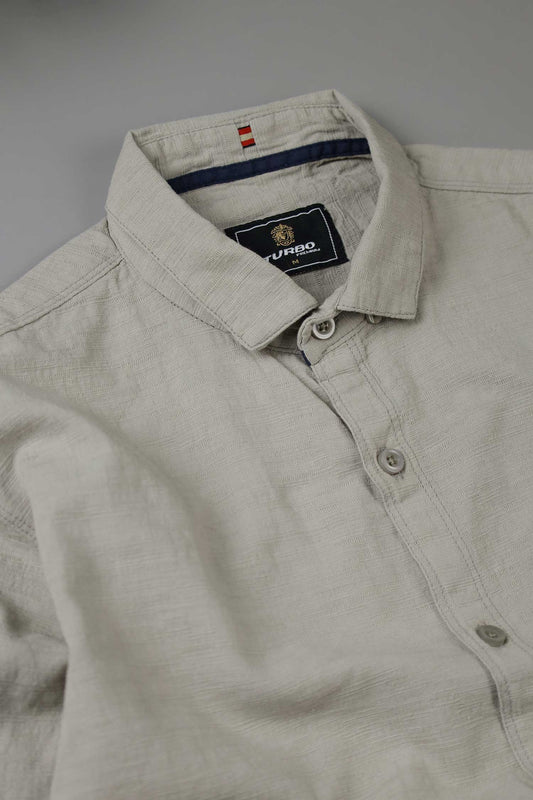 Turbo Dobby Textured Long Sleeve Cotton Casual Shirt In Slate Grey
