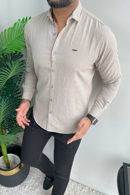 Turbo Dobby Textured Long Sleeve Cotton Casual Shirt In Slate Grey