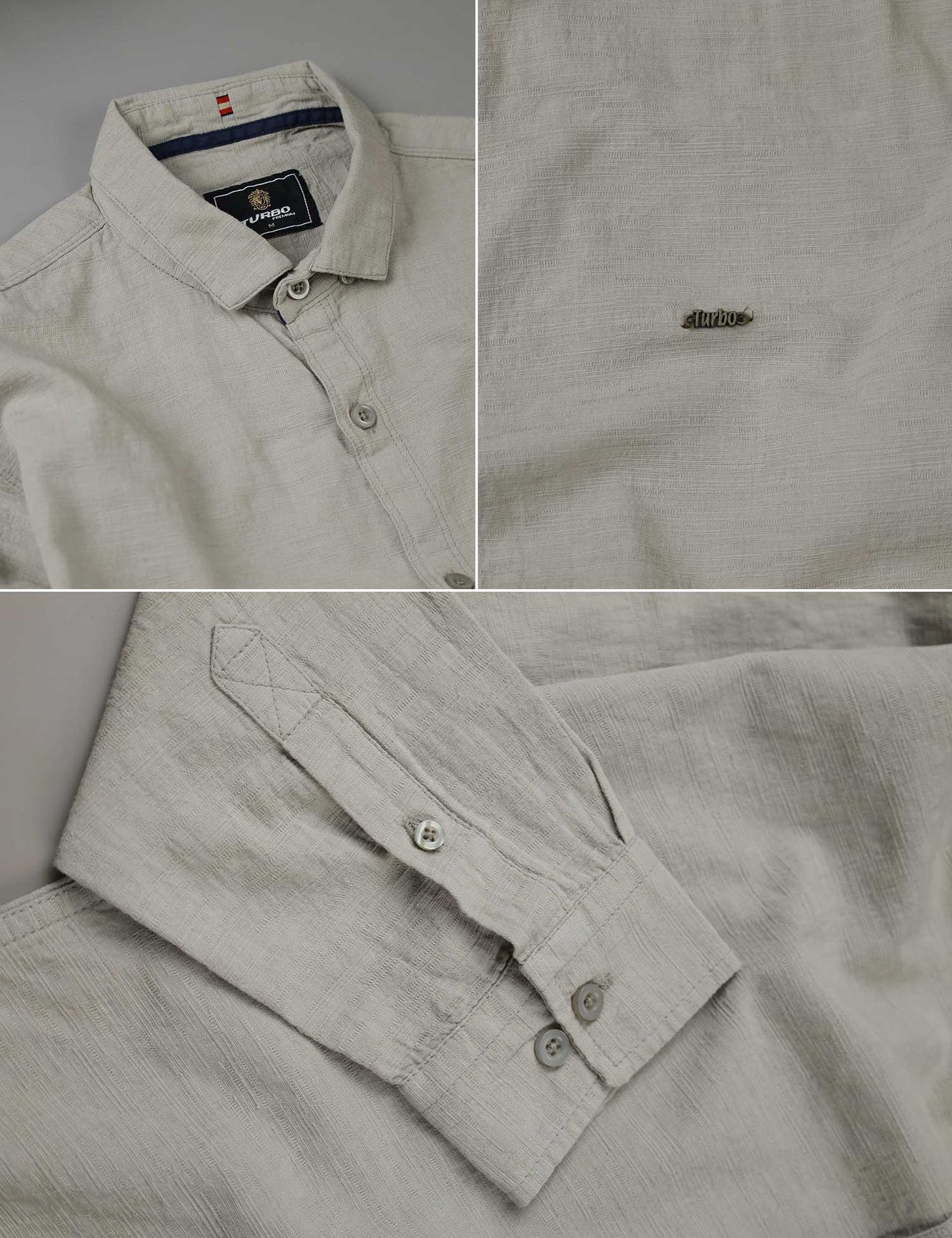Turbo Dobby Textured Long Sleeve Cotton Casual Shirt In Slate Grey