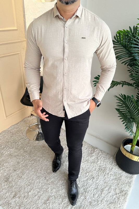 Turbo Dobby Textured Long Sleeve Cotton Casual Shirt In Slate Grey