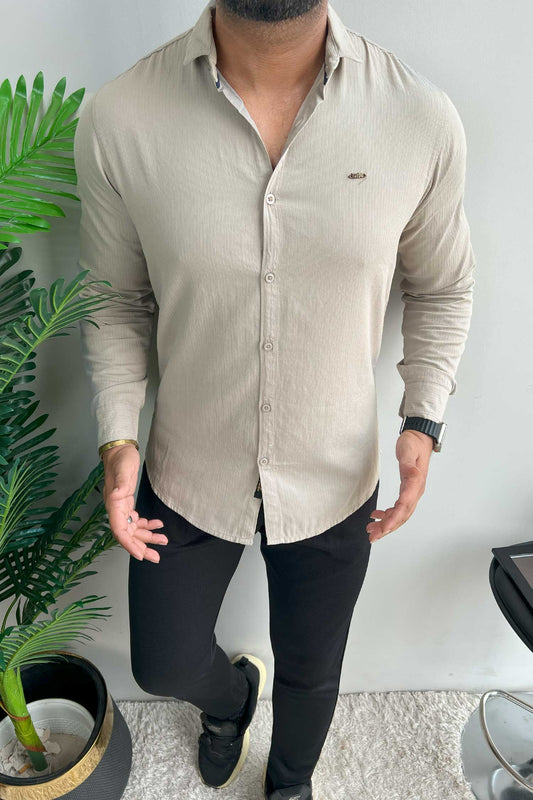 Turbo Self Lining Long Sleeve Cotton Casual Shirt In Slate Grey