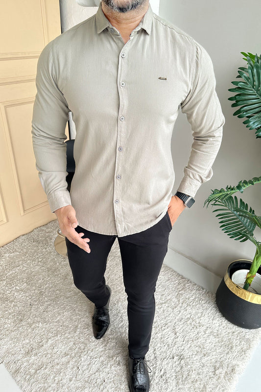 Turbo Self Lining Long Sleeve Cotton Casual Shirt In Slate Grey