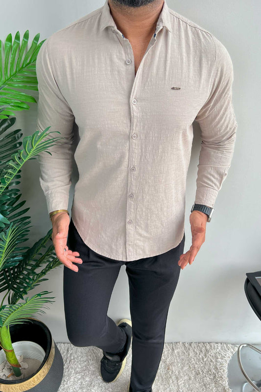 Turbo Dobby Textured Long Sleeve Cotton Casual Shirt In Slate Grey