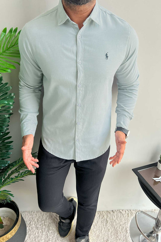 Polo Rph Lren Custom SlimFit Casual Shirt In Stone Grey