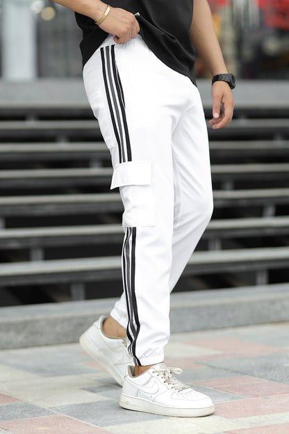 Adds Micro Stripes Slimfit Imported Sportswear Trouser In White