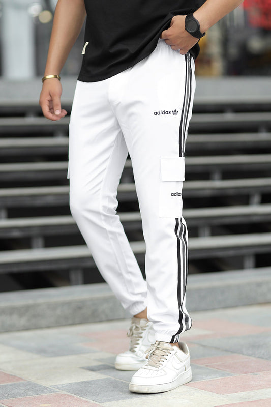 Adds Micro Stripes Slimfit Imported Sportswear Trouser In White