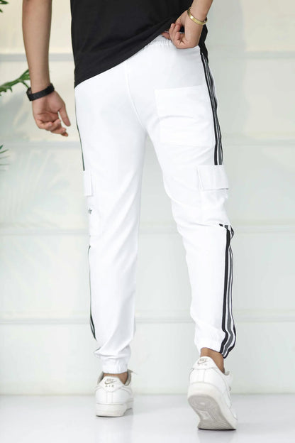 Adds Micro Stripes Slimfit Imported Sportswear Trouser In White