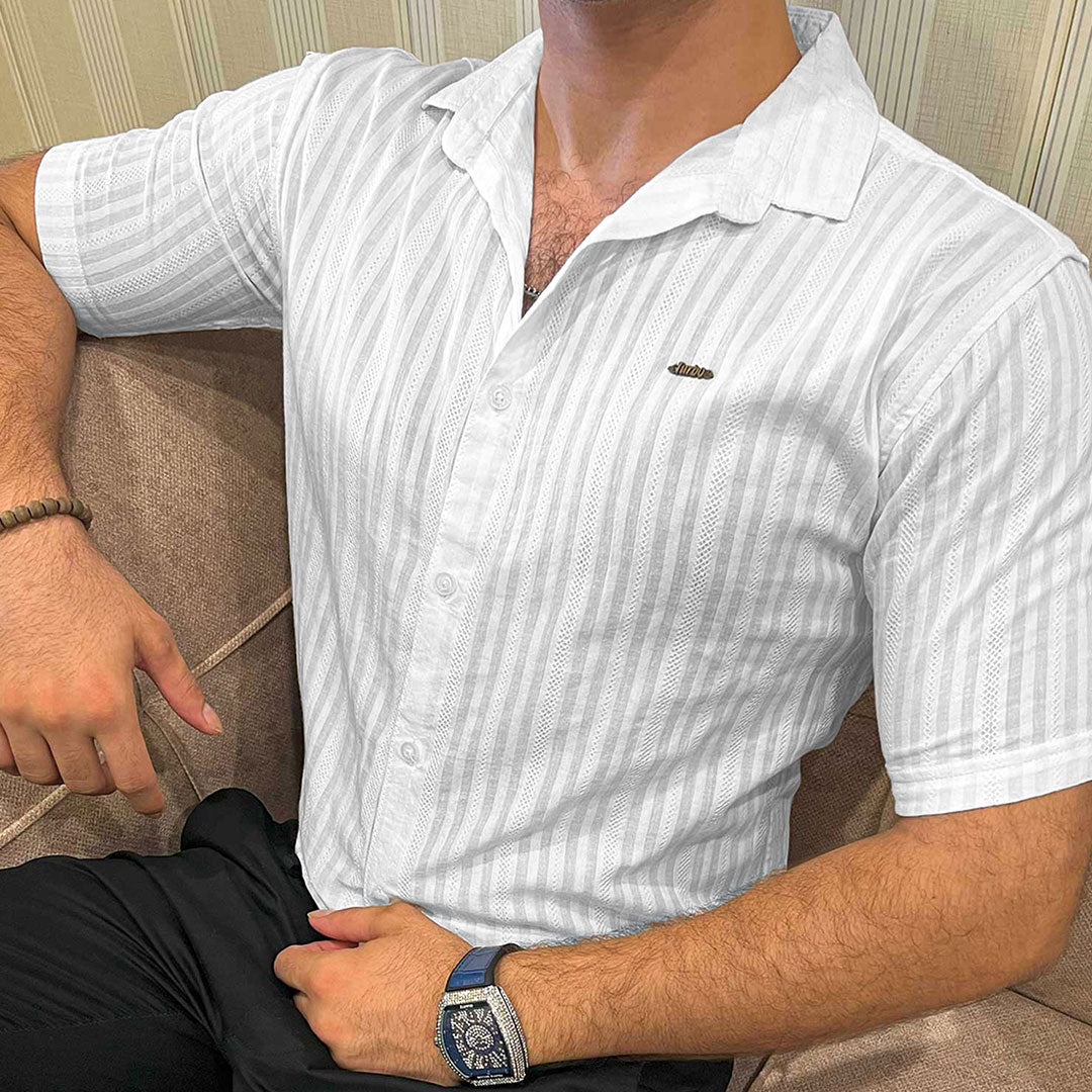 Turbo Minimalist Design Half Sleeve Casual Shirt In White