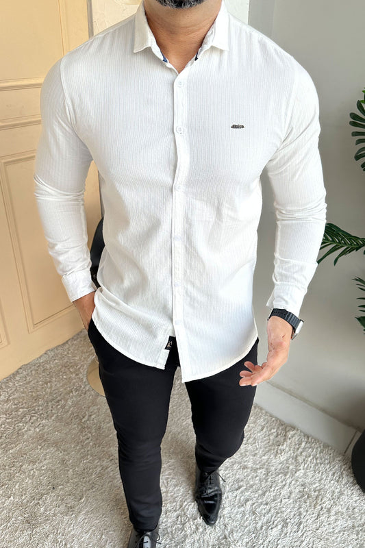 Turbo Organic MonoChromatic Long Sleeve Cotton Casual Shirt in White