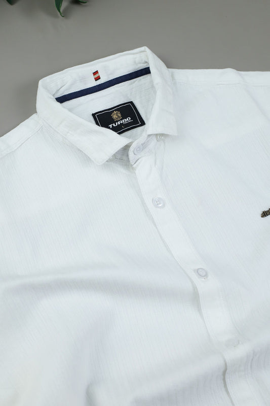 Turbo Organic MonoChromatic Long Sleeve Cotton Casual Shirt in White