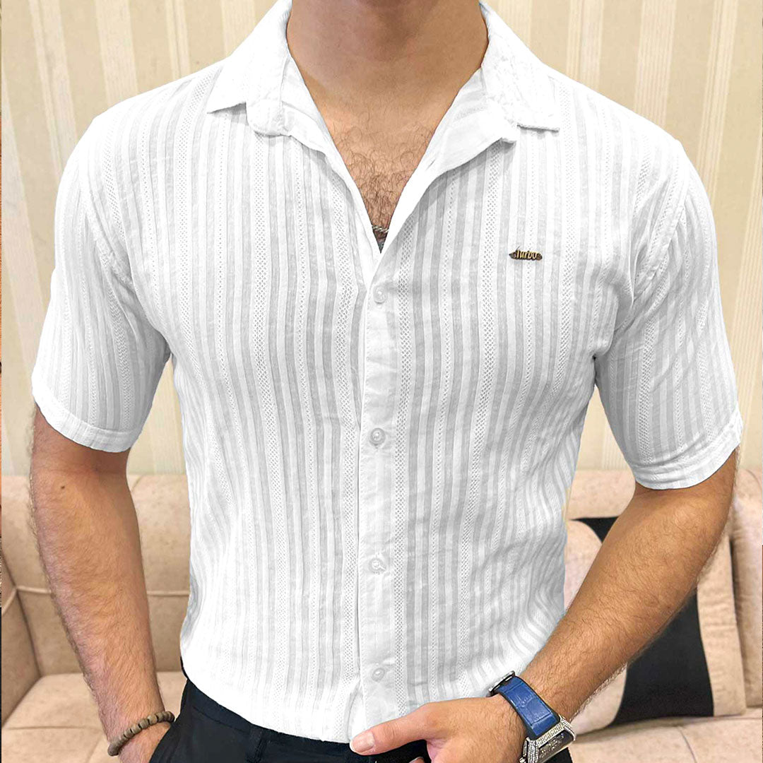 Turbo Minimalist Design Half Sleeve Casual Shirt In White