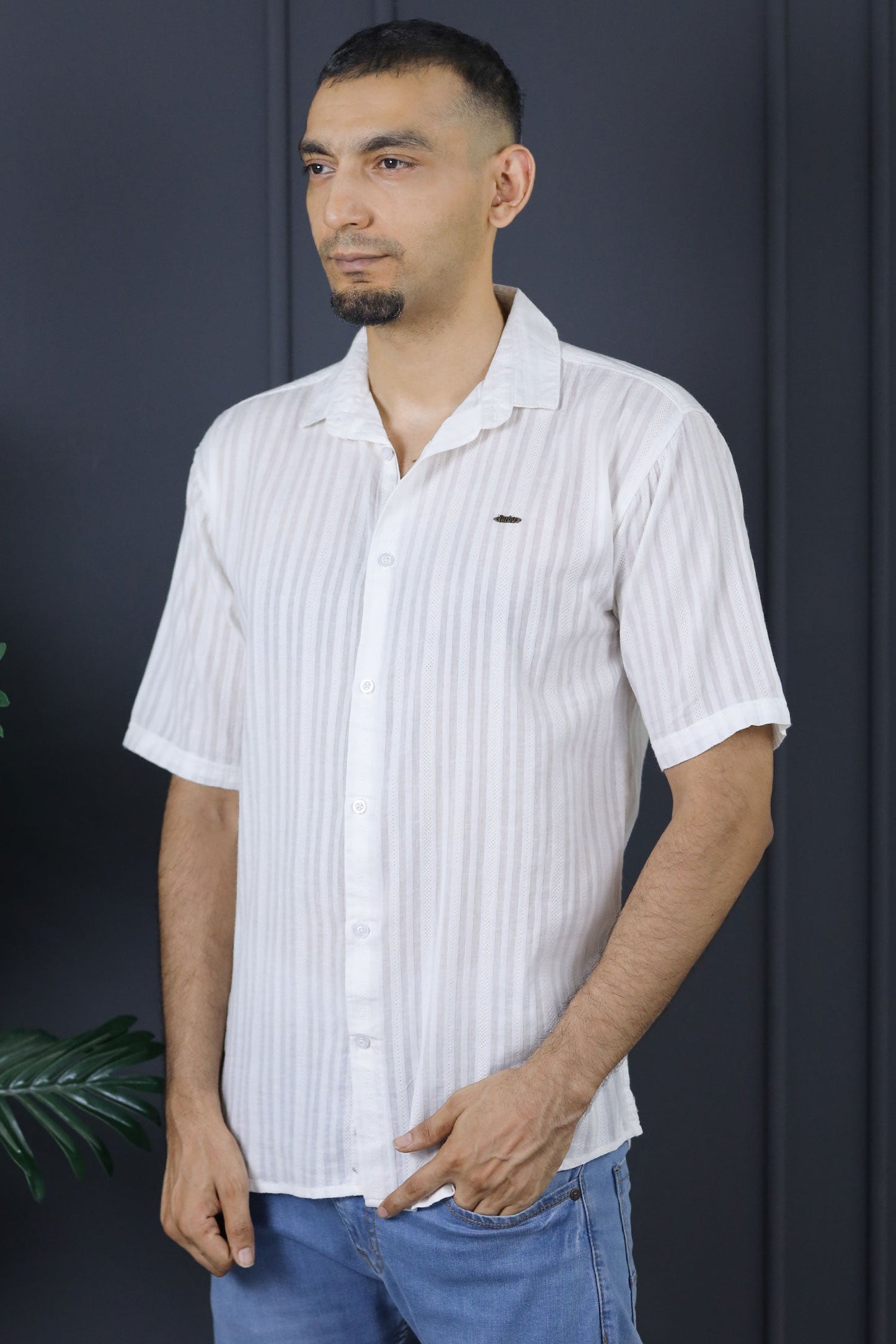 Turbo Minimalist Design Half Sleeve Casual Shirt In White