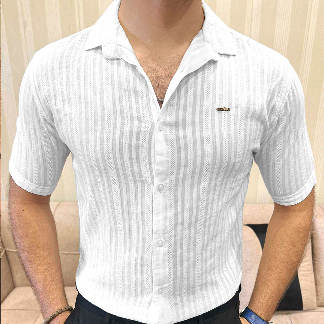 Turbo Minimalist Design Half Sleeve Casual Shirt In White