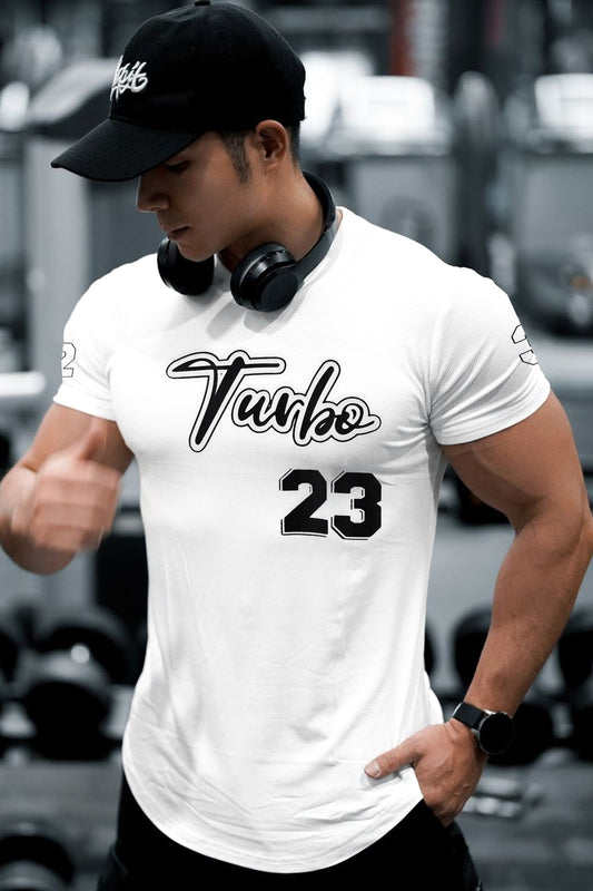 Turbo Heritage '23' Throwback Script Dry-Fit Tee In White