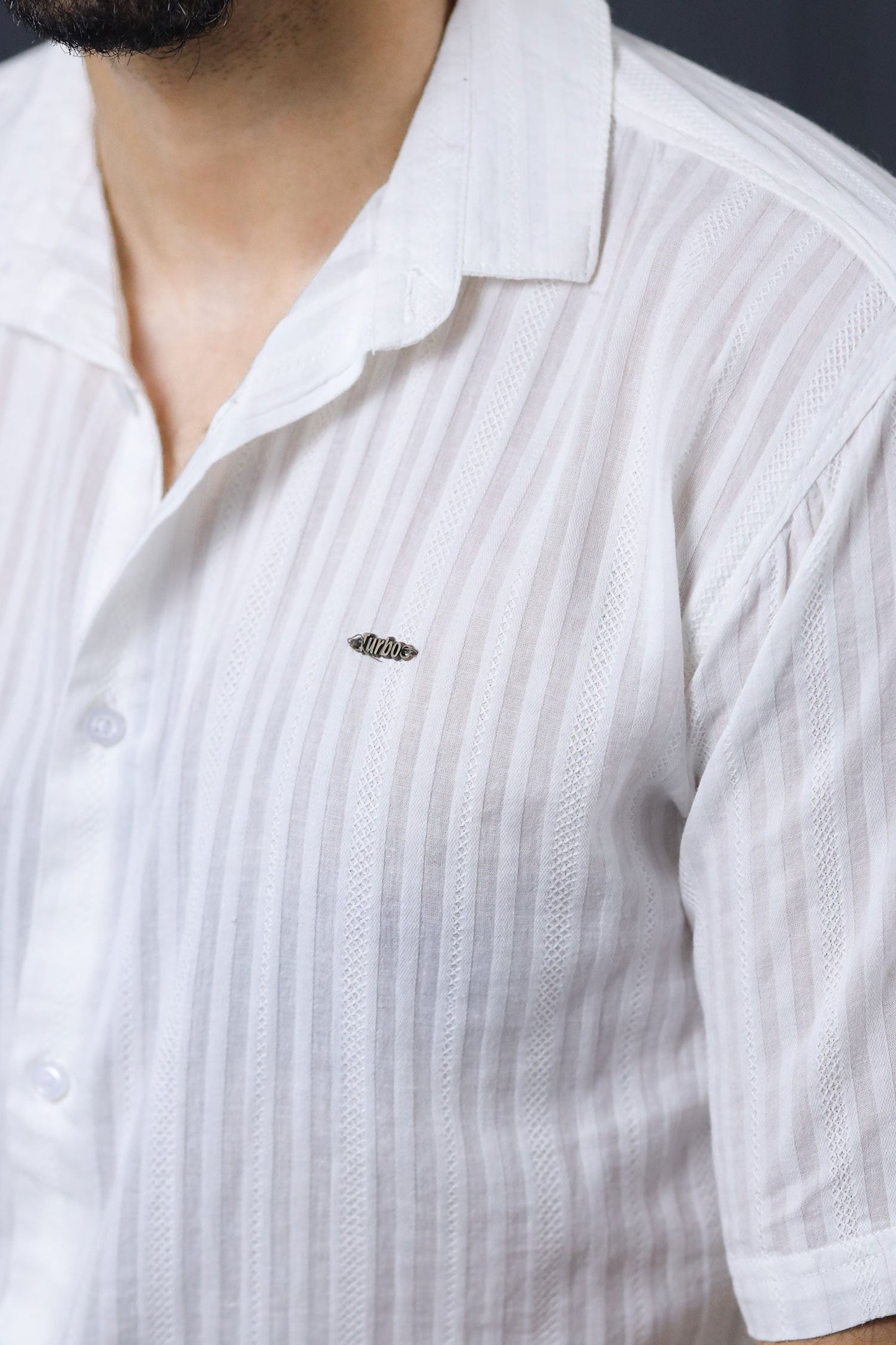 Turbo Minimalist Design Half Sleeve Casual Shirt In White