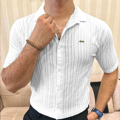 Turbo Minimalist Design Half Sleeve Casual Shirt In White