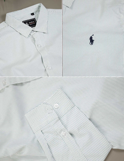 Polo Rph Lren Stripe Poplin Cotton Casual Shirt In White