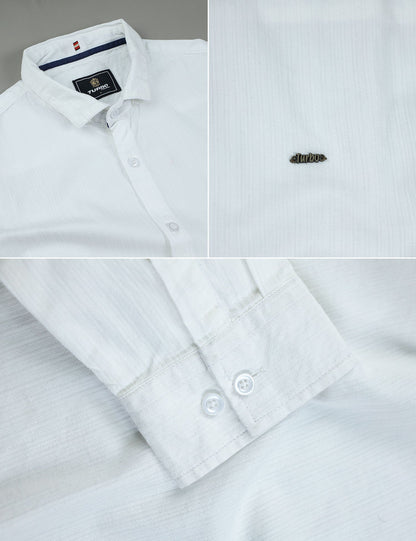 Turbo Organic MonoChromatic Long Sleeve Cotton Casual Shirt in White