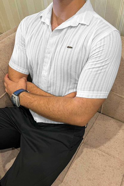 Turbo Minimalist Design Half Sleeve Casual Shirt In White